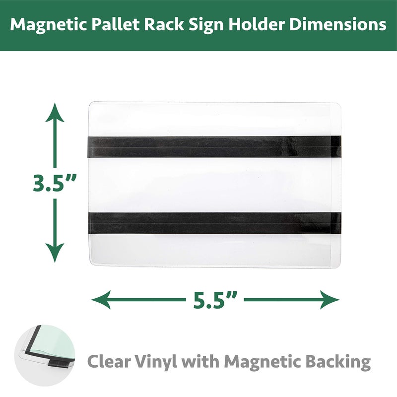 GlossyEnd Pack of 25 - Pallet Rack Sign Holder with Two Magnetic Strips, Vinyl Pouch Label Holder with Side Opening, Rack & Shelf Card Holders, Size 3-1/2" Height x 5-1/2" Wide - Image 2